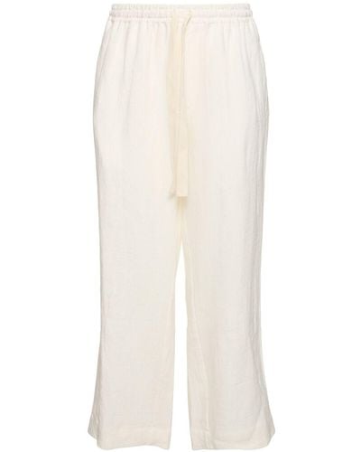 Commas Pantalon large en lin - Blanc