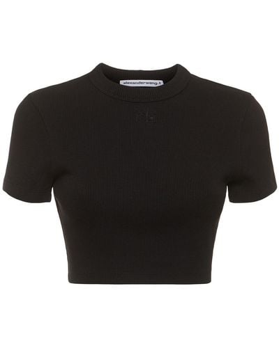Alexander Wang Cropped Short Sleeve Cotton T-shirt - Black