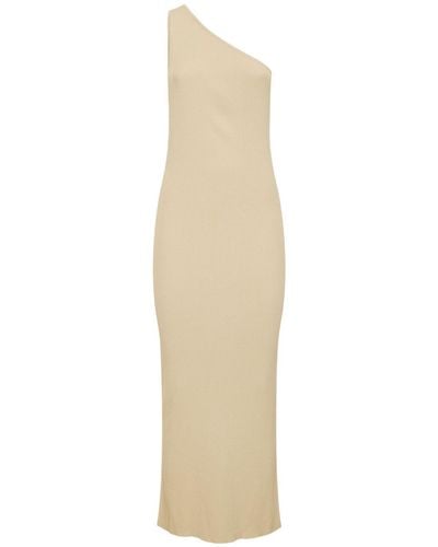 Totême One-Shoulder Ribbed Viscose Midi Dress - Natural
