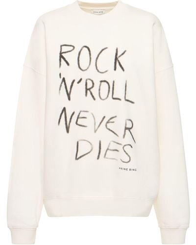 Anine Bing Miles Rock N Roll Cotton Sweatshirt - Natural