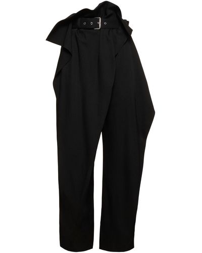 JW Anderson Wool Gabardine Fold-over Wide Pants - Black