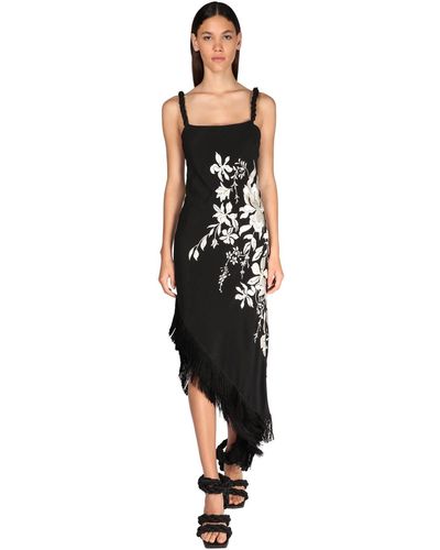 Johanna Ortiz Focus & Flower Asymmetric Fringe Midi Dress - Black
