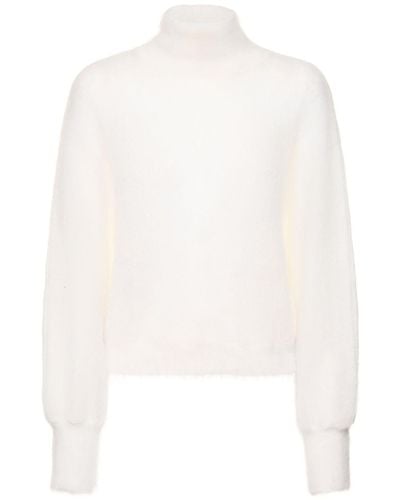 Alberta Ferretti Knit Mohair Blend Turtleneck Sweater - White