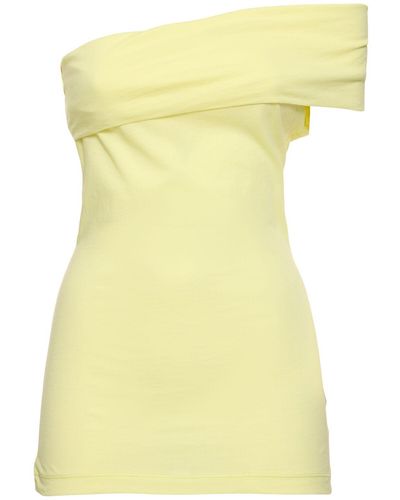 MSGM Draped Cotton Jersey One-shoulder Top - Yellow
