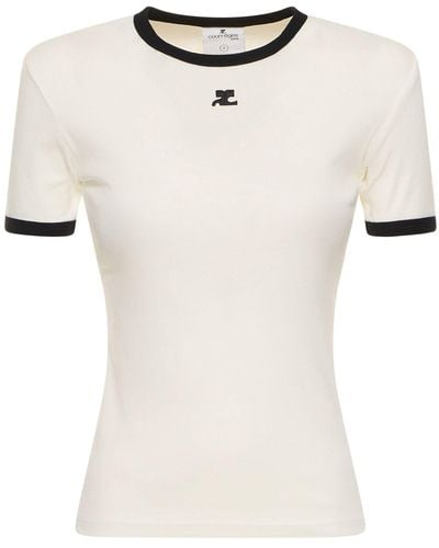 Courreges T-shirt In Kontrastfarbe - Weiß