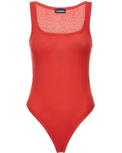 Jacquemus Le Body Caraco Cotton Knit Bodysuit - Red
