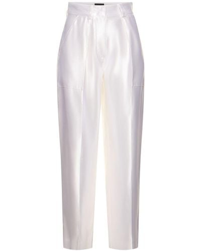 Giorgio Armani Pantalon droit en lin et soie taille haute - Blanc