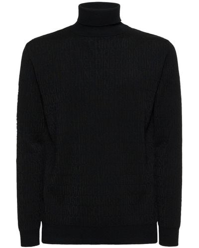 Moschino Pull-over en maille de laine à logo - Noir