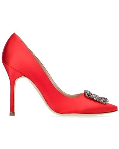 Manolo Blahnik 105Mm Hangisi Satin Court Shoes - Red