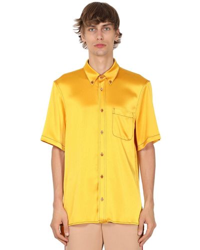 Sies Marjan Crinkled S/s Tech Satin Shirt - Yellow