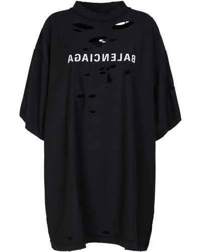 Balenciaga Inside Out Distressed Cotton T-shirt - Black