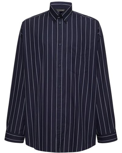 Balenciaga Striped Oversized Cotton Blend Shirt - Blue