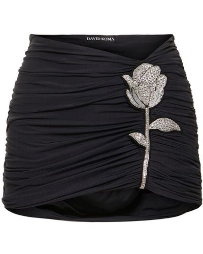 David Koma Ruched Mini Skirt W/ Rose - Black