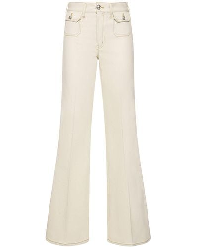 Giambattista Valli Cotton Denim High Waisted Wide Jeans - Natural