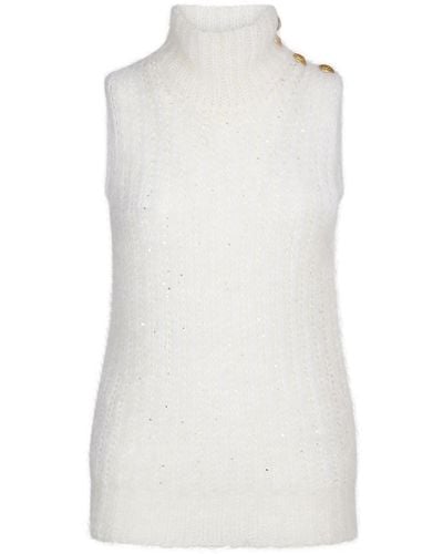 Balmain Gilet collo alto in maglia di misto cashmere - Bianco