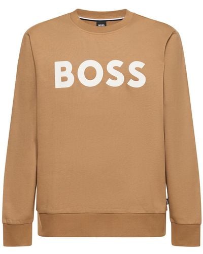 BOSS Logo Cotton Sweatshirt - Brown