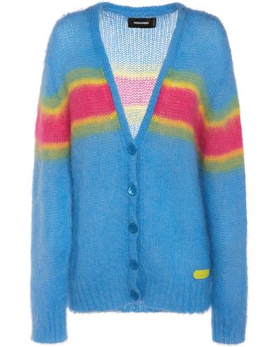 DSquared² Striped Mohair Blend Knit Cardigan - Blue