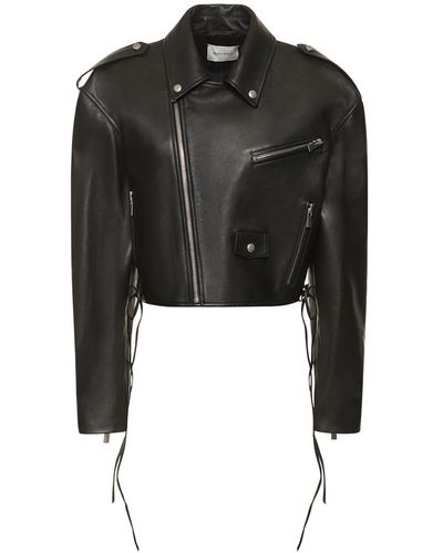 Magda Butrym Leather Cropped Biker Jacket - Black