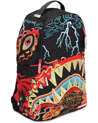 Sprayground Dragon Shark Embroidered Satin Backpack - Multicolour