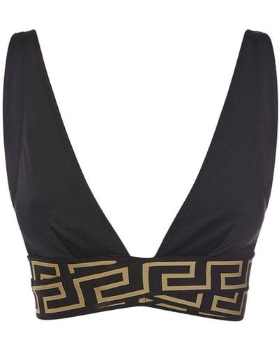 Versace Greca Lycra Triangle Bikini Top - Black