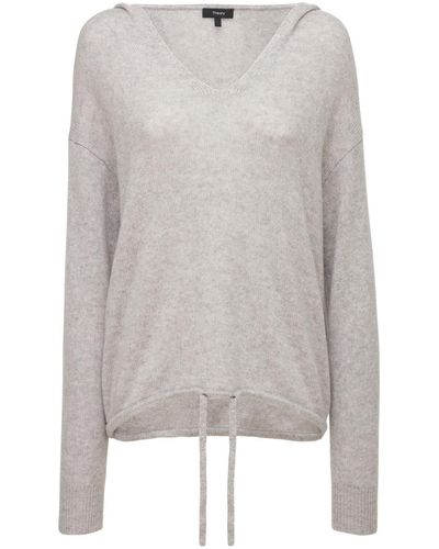 Theory Relaxed Fit Cashmere Knit Hooded Jumper - Grey