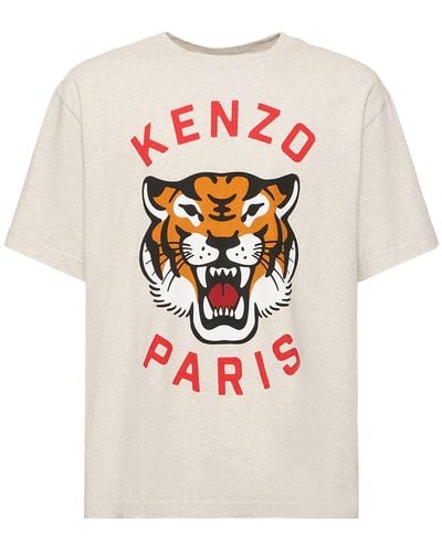 KENZO T-shirt in jersey di cotone con stampa - Rosa