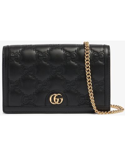 Gucci gg Matelassé Leather Wallet Bag W/chain - Black