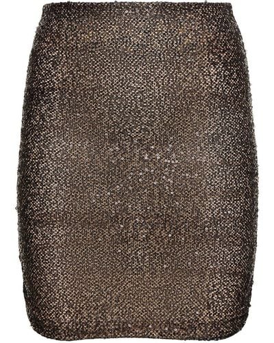 ANDAMANE Livia draped sequined mesh mini skirt - Marrone