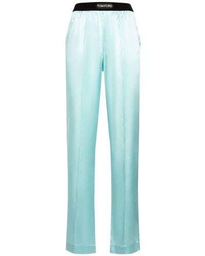 Tom Ford Pantalones de pijama de satén de seda - Azul