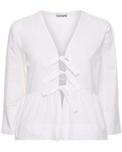 Ganni Camisa con peplum de popelina de algodón - Blanco