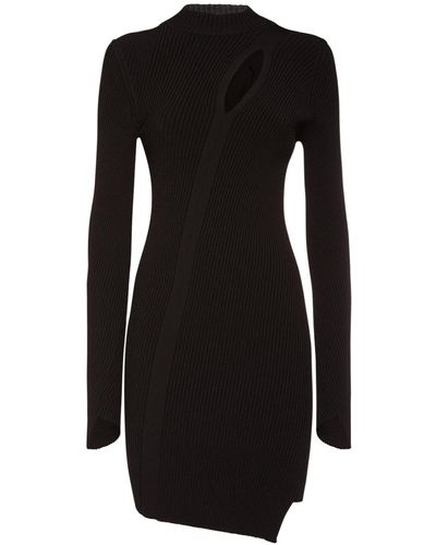 Versace Rib Knit Viscose Cutout Mini Dress - Black