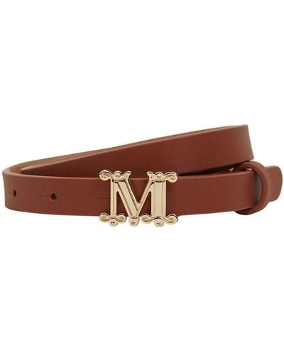 Max Mara Cintura In Pelle Morbida Con Logo 1.5cm - Marrone