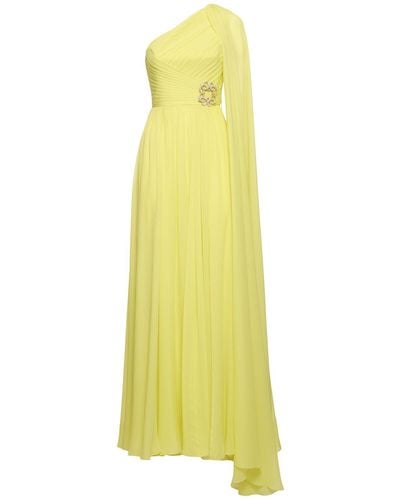 Elie Saab Embellished Silk One Shoulder Long Dress - Yellow
