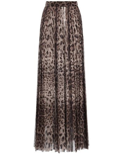 Dolce & Gabbana Leopard Print Wide Chiffon Trousers - Brown