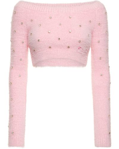 Philosophy Di Lorenzo Serafini Embellished Fuzzy Cropped Sweater - Pink