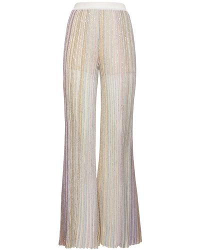 Missoni Sequined Striped Knit Flared Pants - White