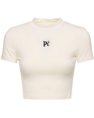 Palm Angels T-shirt in misto cotone monogram pa - Bianco