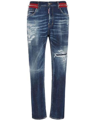 DSquared² 642 Fit Zipped Cotton Denim Jeans - Blue