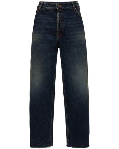 Balenciaga Jeans Cropped De Denim De Algodón - Azul