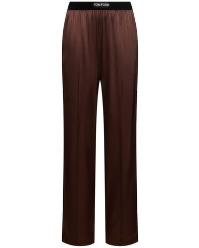 Tom Ford Logo Silk Satin Pajama Pants - Brown