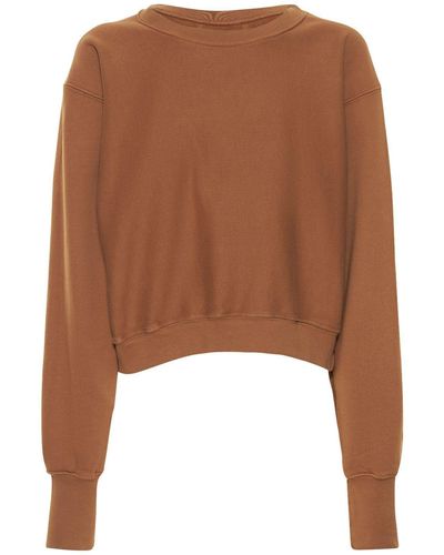 Les Tien Cropped Crewneck Cotton Sweatshirt - Brown