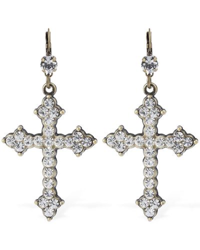 Blumarine Cross Crystal Drop Earrings - Metallic