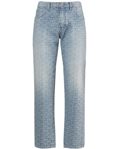 Balmain Jeans Aus Baumwolldenim Mit Monogrammjacquard - Blau
