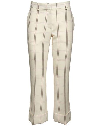 Rochas Silk & Wool Check Cropped Flared Pants - Natural