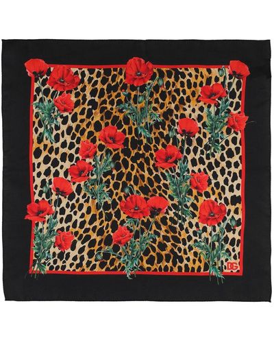 Dolce & Gabbana Foulard In Seta Leopard - Rosso