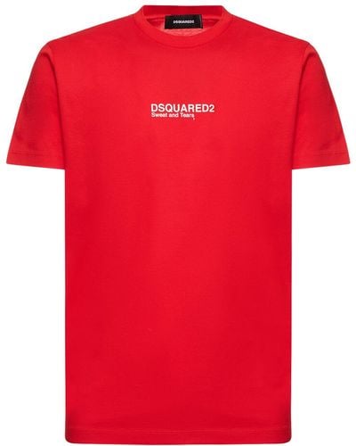 DSquared² T-shirt in jersey di cotone con logo - Rosso