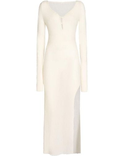 Jacquemus La Robe Alzou Mohair Blend Midi Dress - White