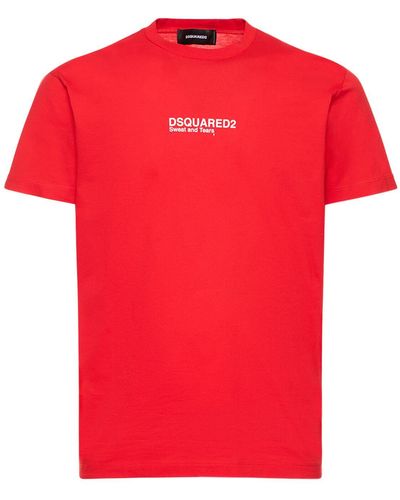 DSquared² T-shirt Aus Baumwolljersey Mit Logodruck - Rot