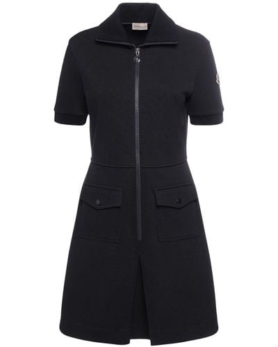 Moncler Stretch Cotton Blend Piquet Polo Dress - Black