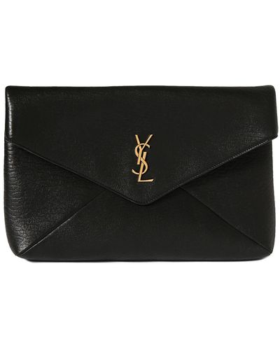 Saint Laurent Large Cassandre Envelope レザーポーチ - ブラック